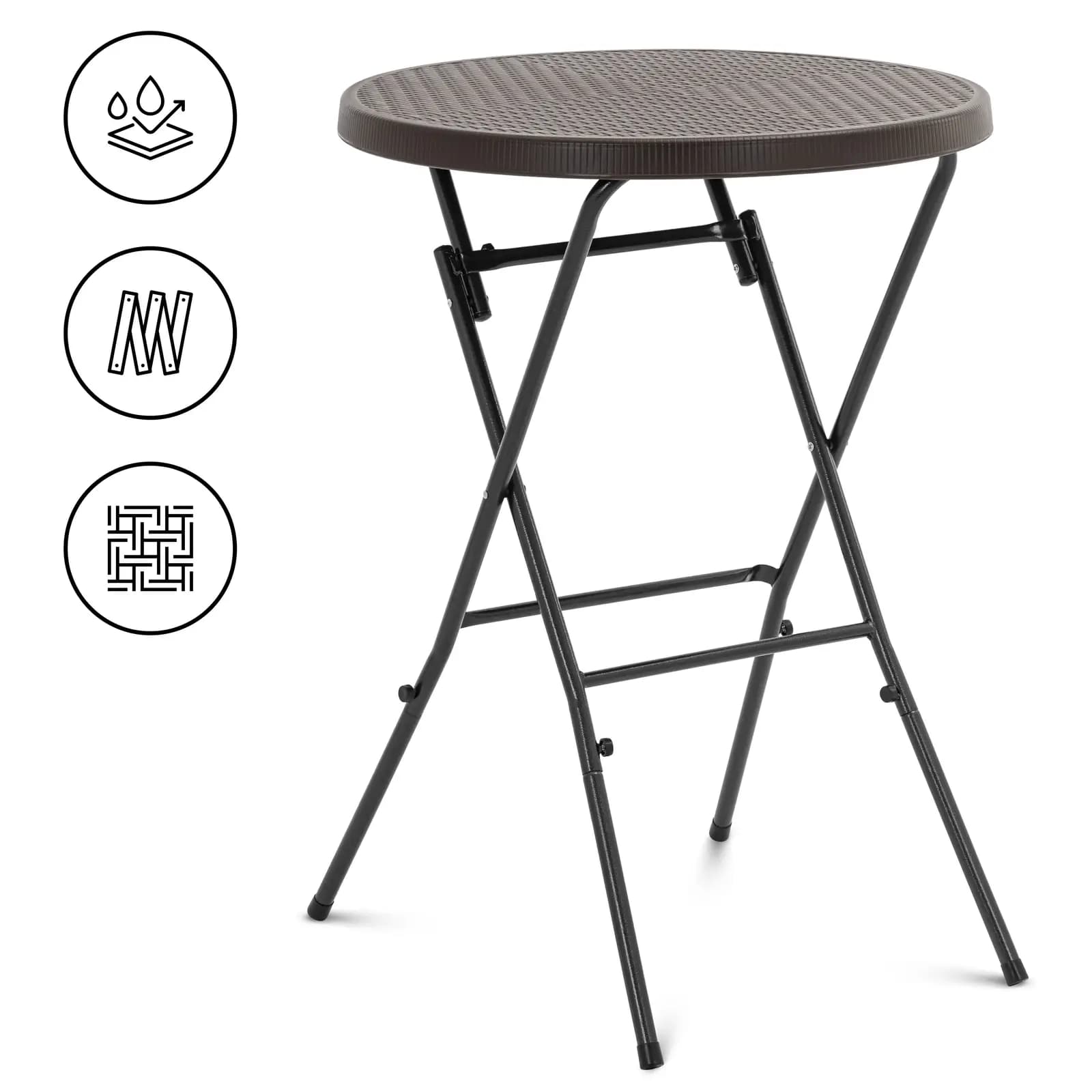 Table de jardin pliante - acier / rotin synthétique - 79 x 79 x 110 cm - 75 kg - intérieur/extérieur - noire