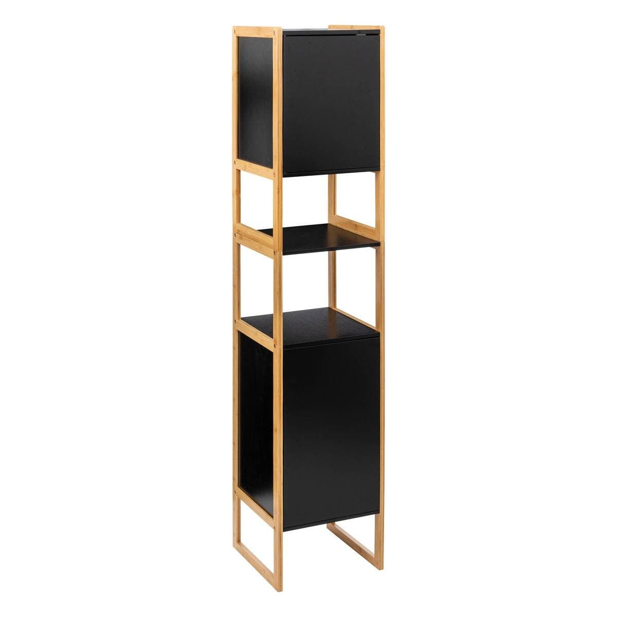 Hohes Badezimmerregal mit Schrank - Schwarz