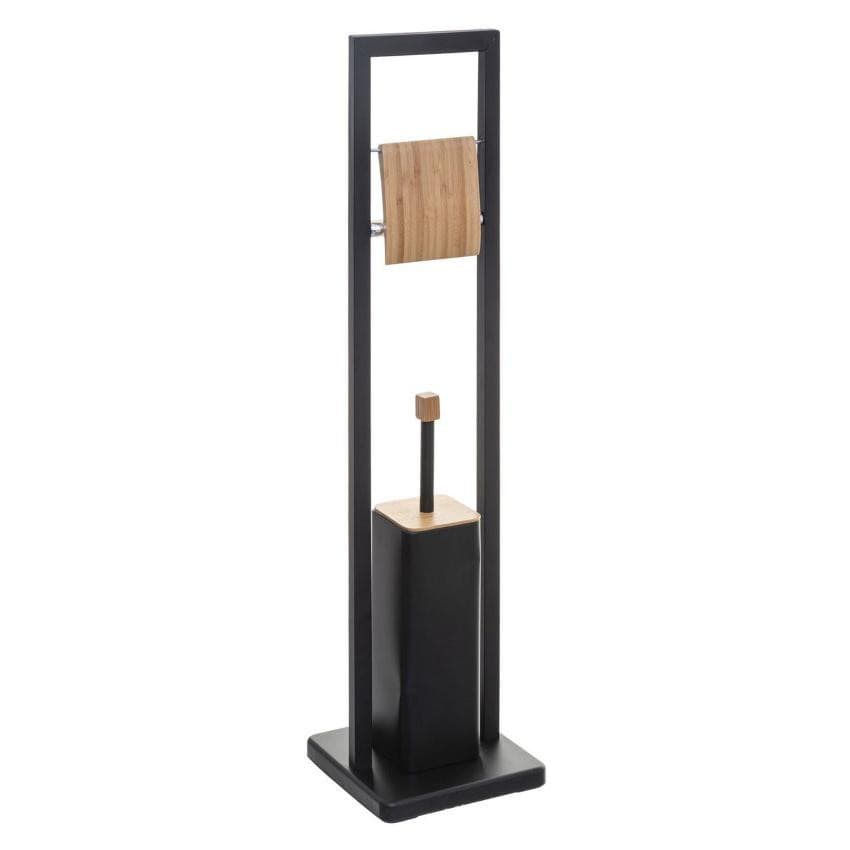 Portarotolo con scopino - Nero / Bambù