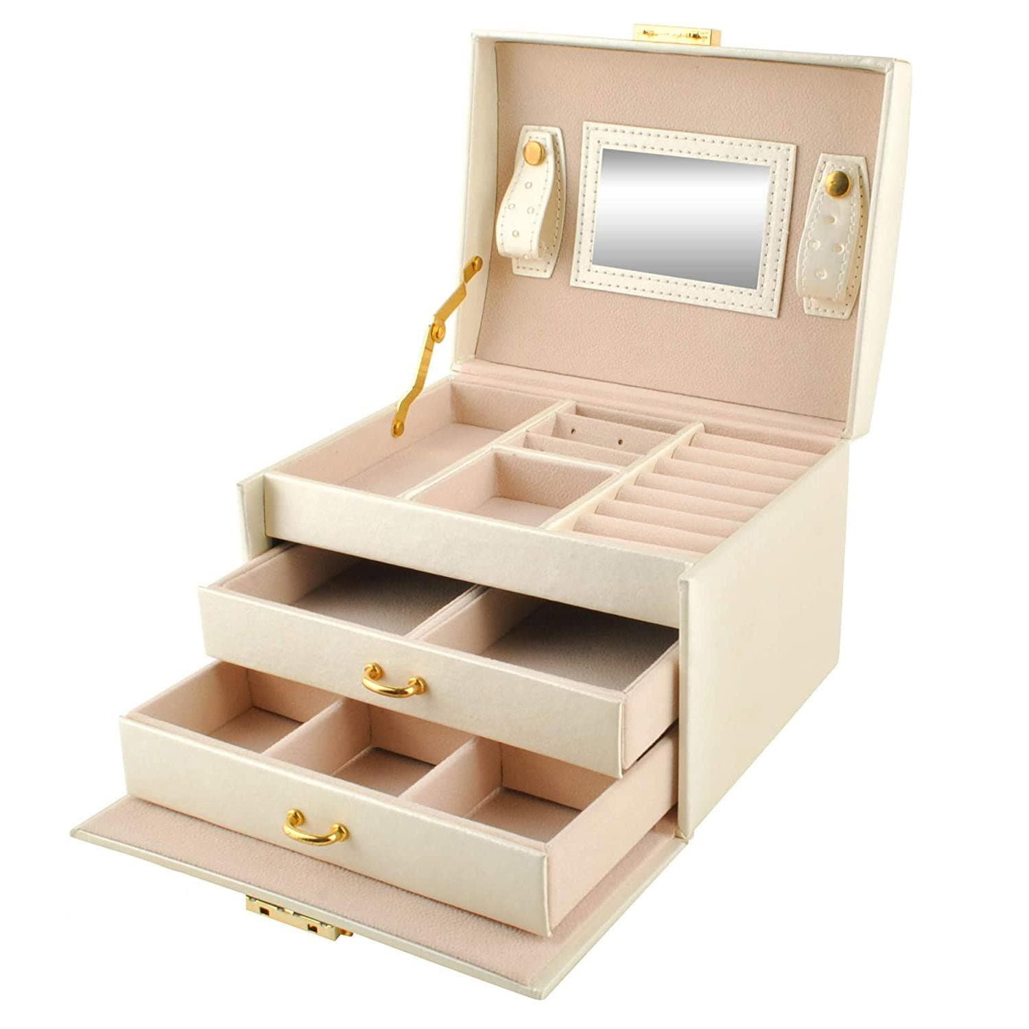 Grande Boîte à Bijoux à Plusieurs Niveaux - Beige