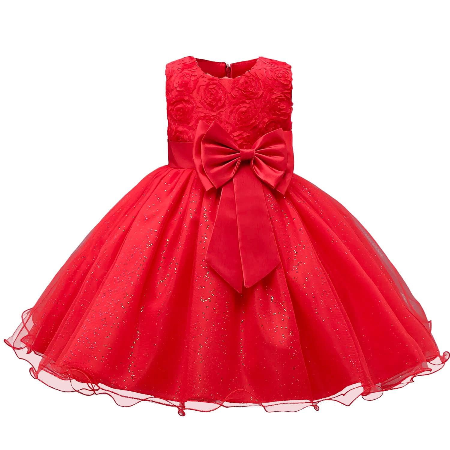 Abendkleid mit Schleife und Blumen - Rot
