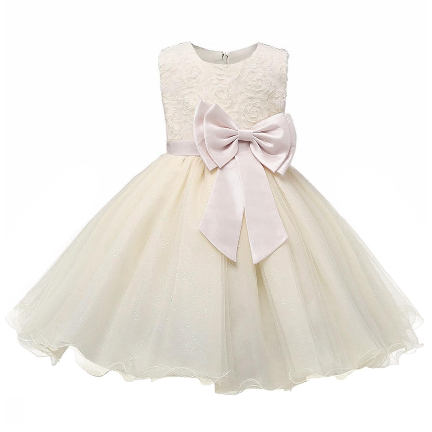 Robe de soirée avec nœud et fleurs - Beige