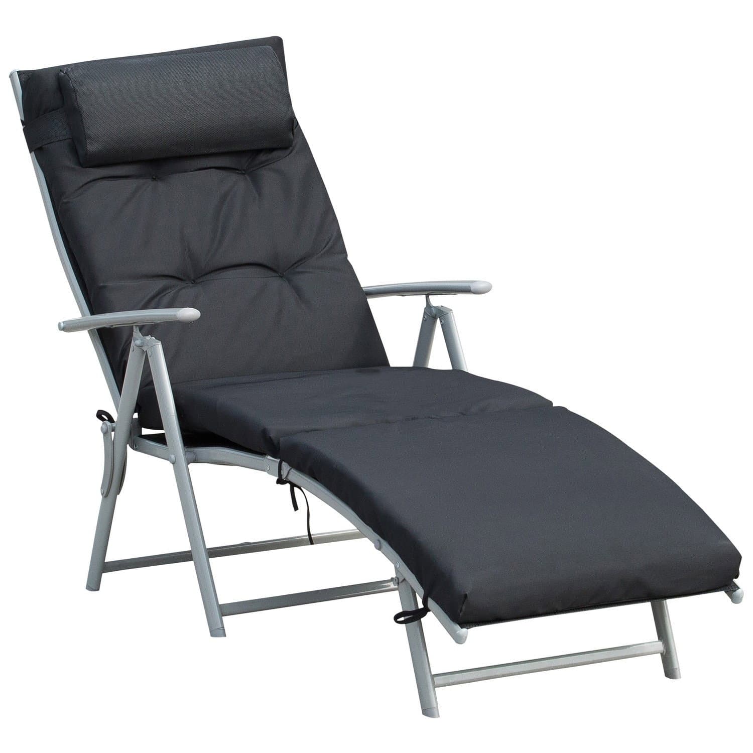 Chaise de plage pliante avec coussin, noir