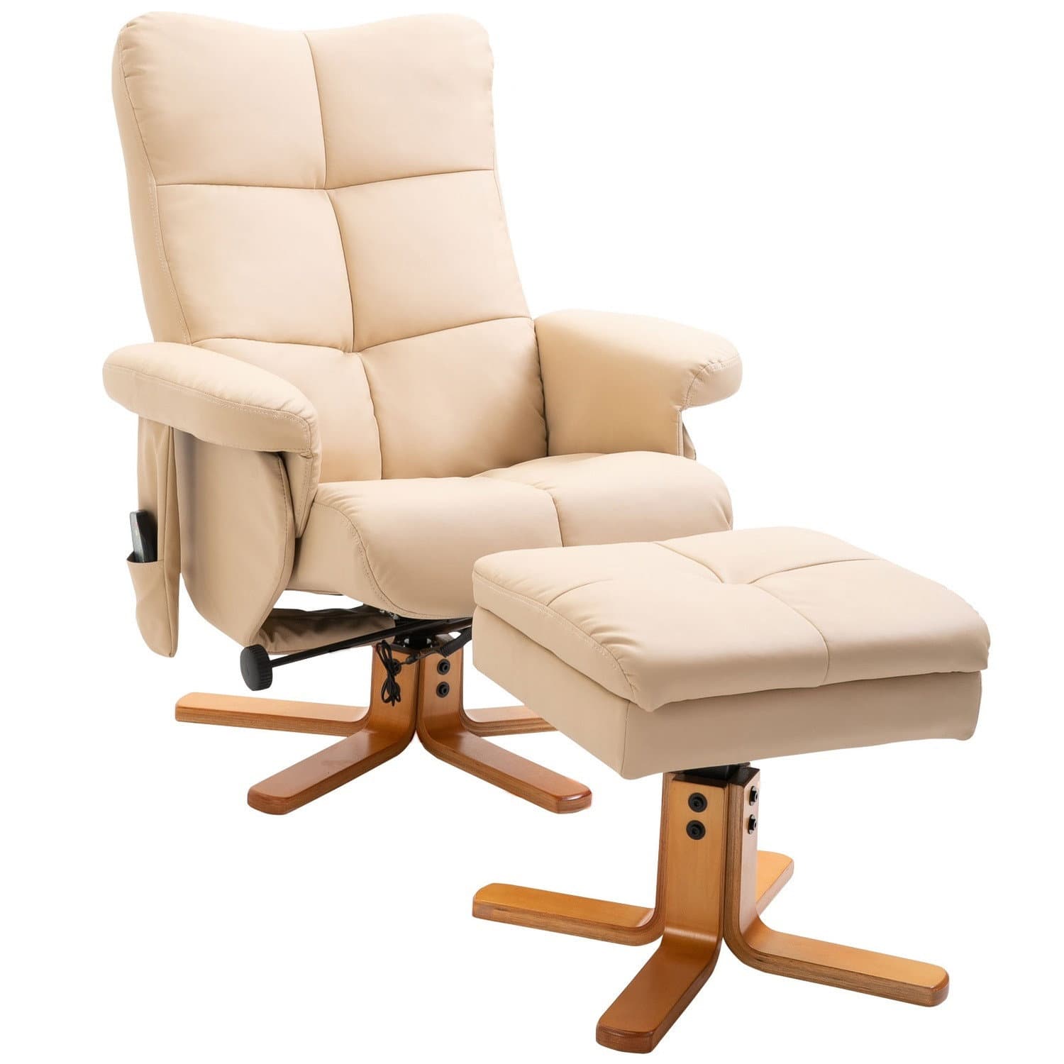 Massagesessel mit Fußhocker, 145° neigbar, cremeweiß