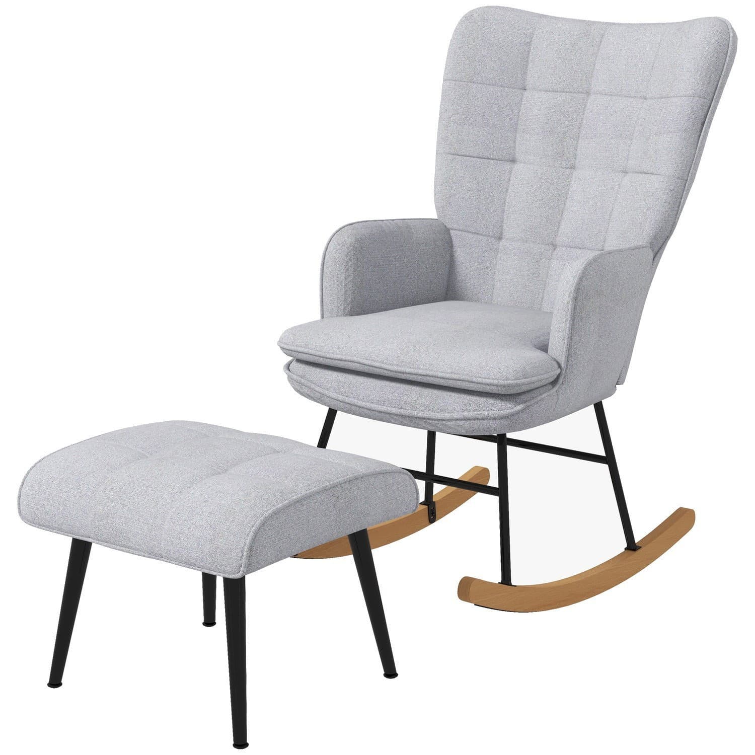 Rocking chair gris clair avec tabouret aspect lin