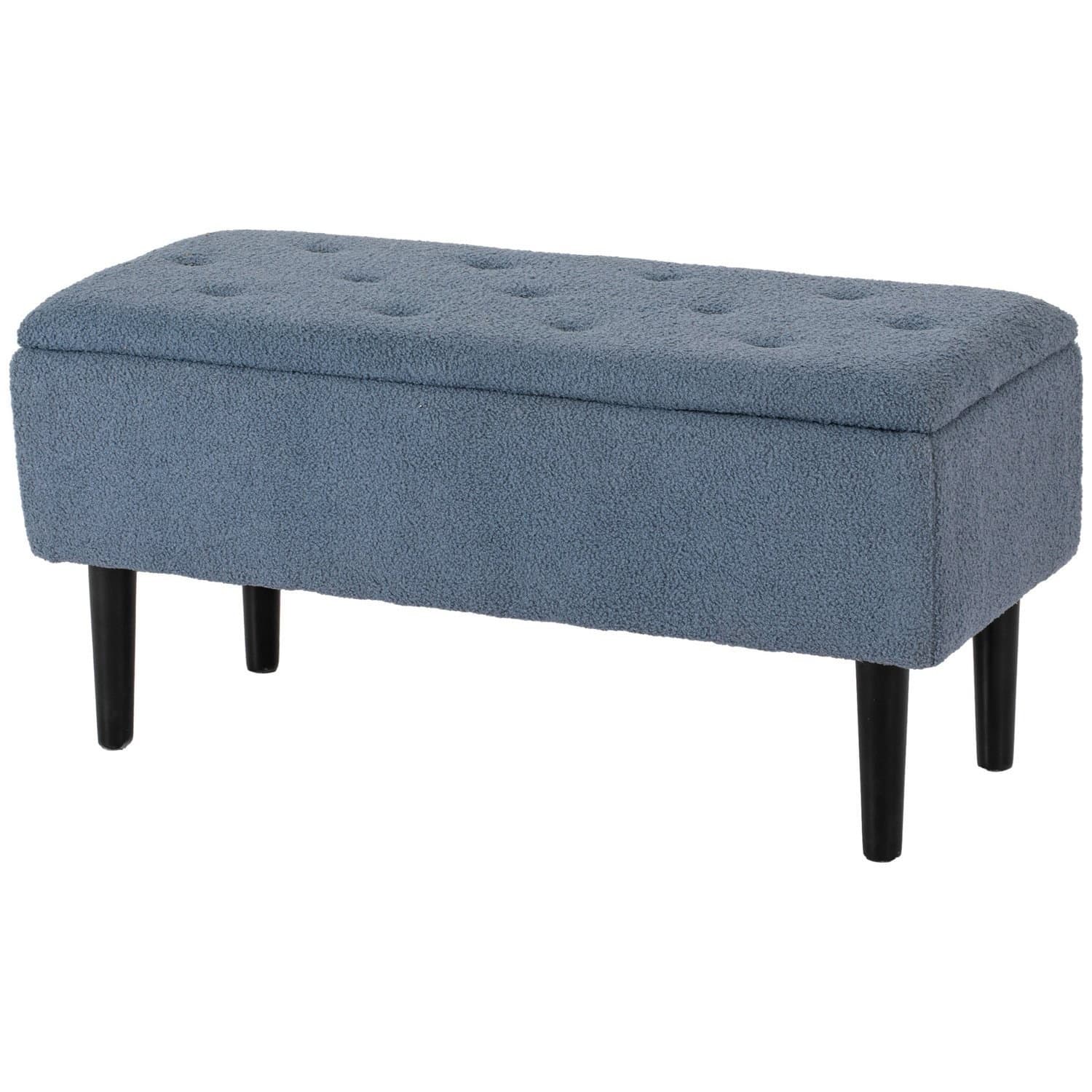 Panca imbottita blu con contenitore 95x38x45 cm