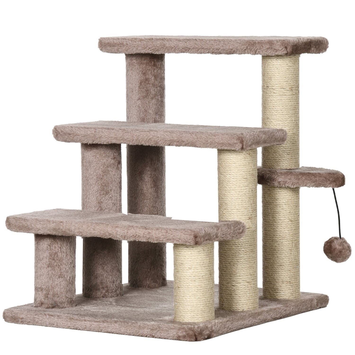 Escalier marron pour chat et chien avec griffoirs