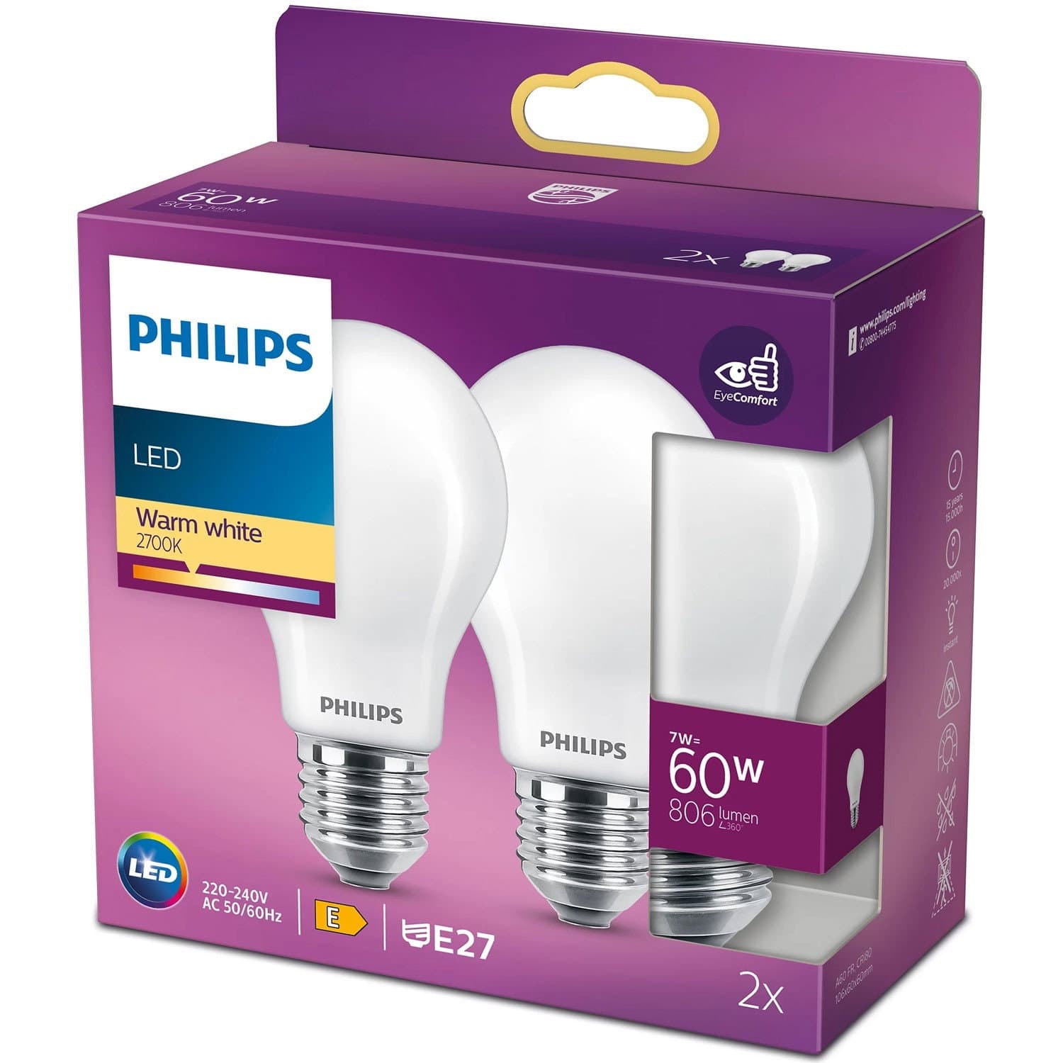 Confezione da 2 LED E27 Normale 60W Frost 806lm