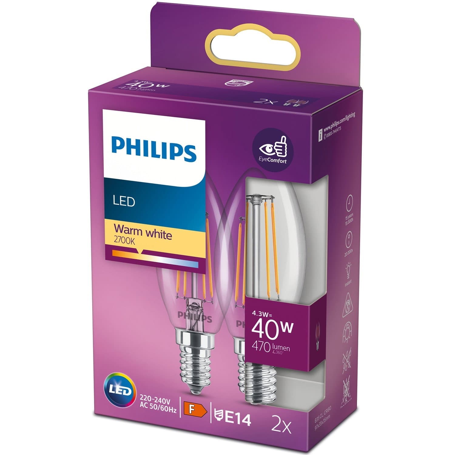 Pack de 2 LED E14 Couronne 4,3W (40W) Claire 470lm