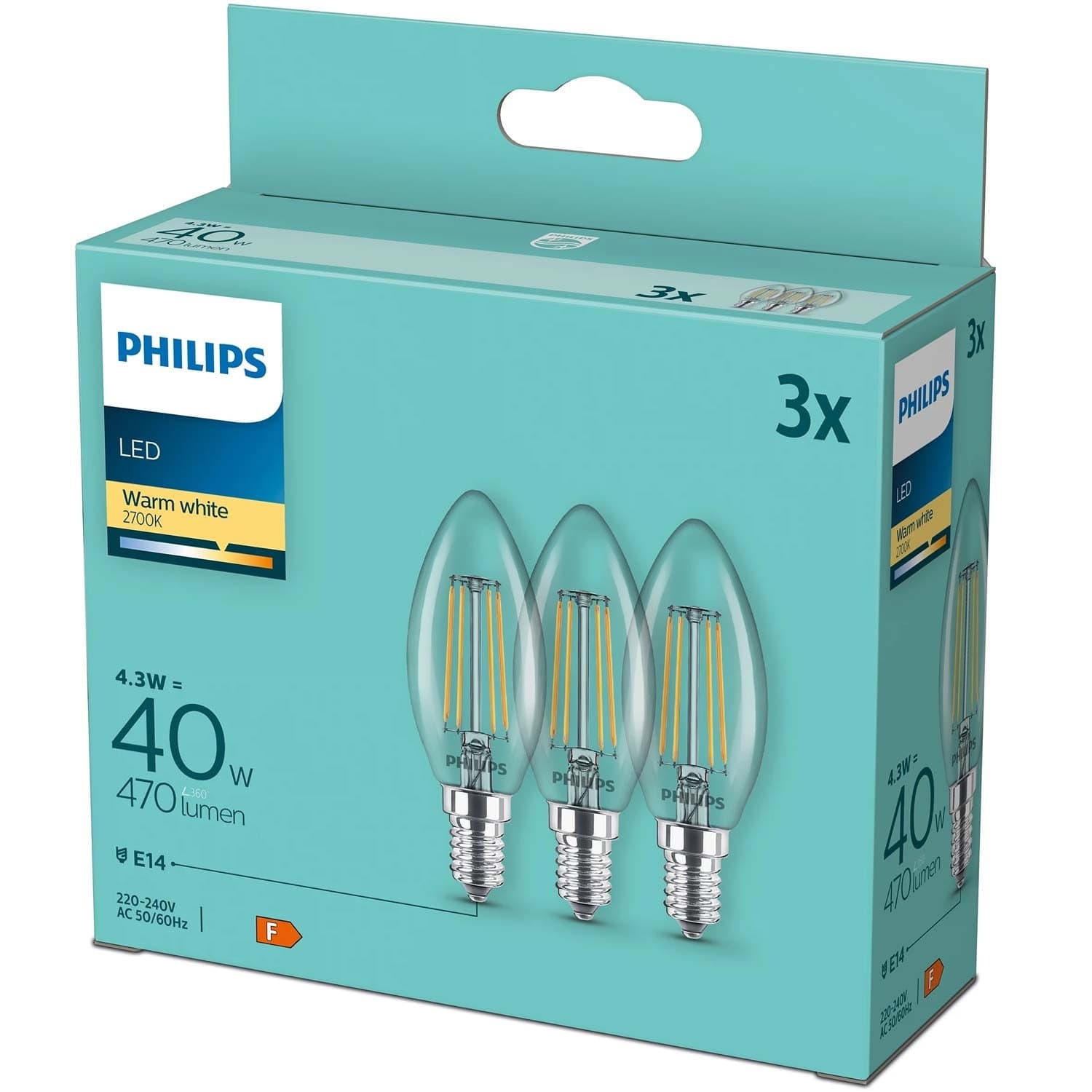 Pack de 3 LED E14 Couronne 4,3W (40W) Claire 470lm