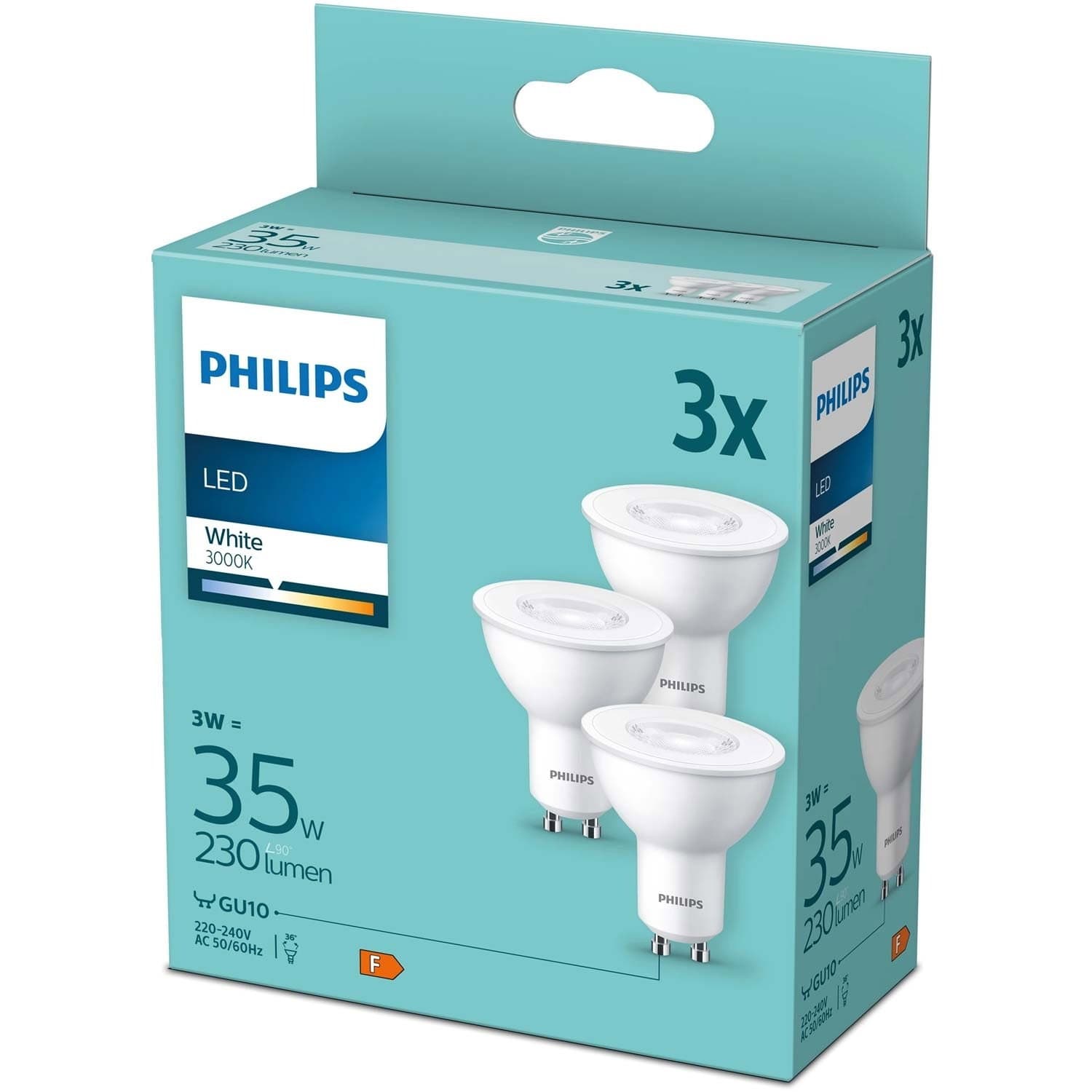 Confezione da 3 LED GU10 3W (35W) 3000K 230lm