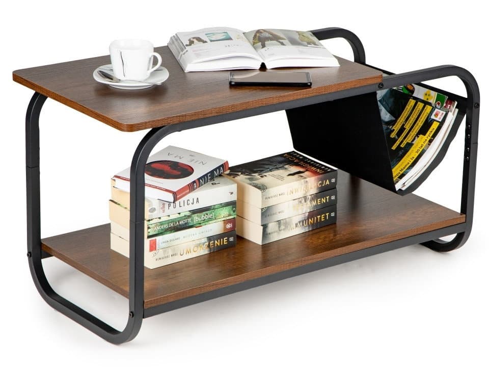 Loft-Couchtisch mit Metallrahmen und Zeitungsregal