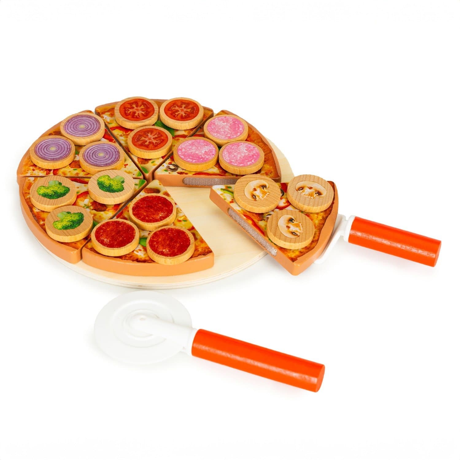 Pizza en bois pour enfants, 27 pièces, 3 ans et plus