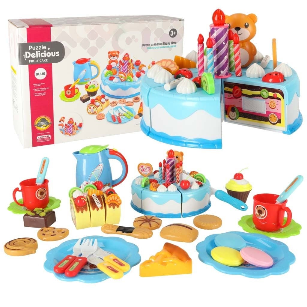 Torta in plastica colorata con accessori, 14 cm