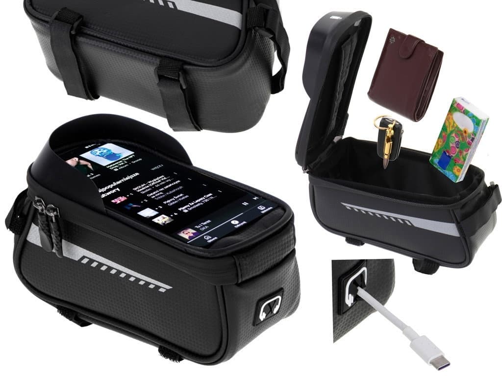 Wasserdichte Fahrradtasche mit Handyfach schwarz