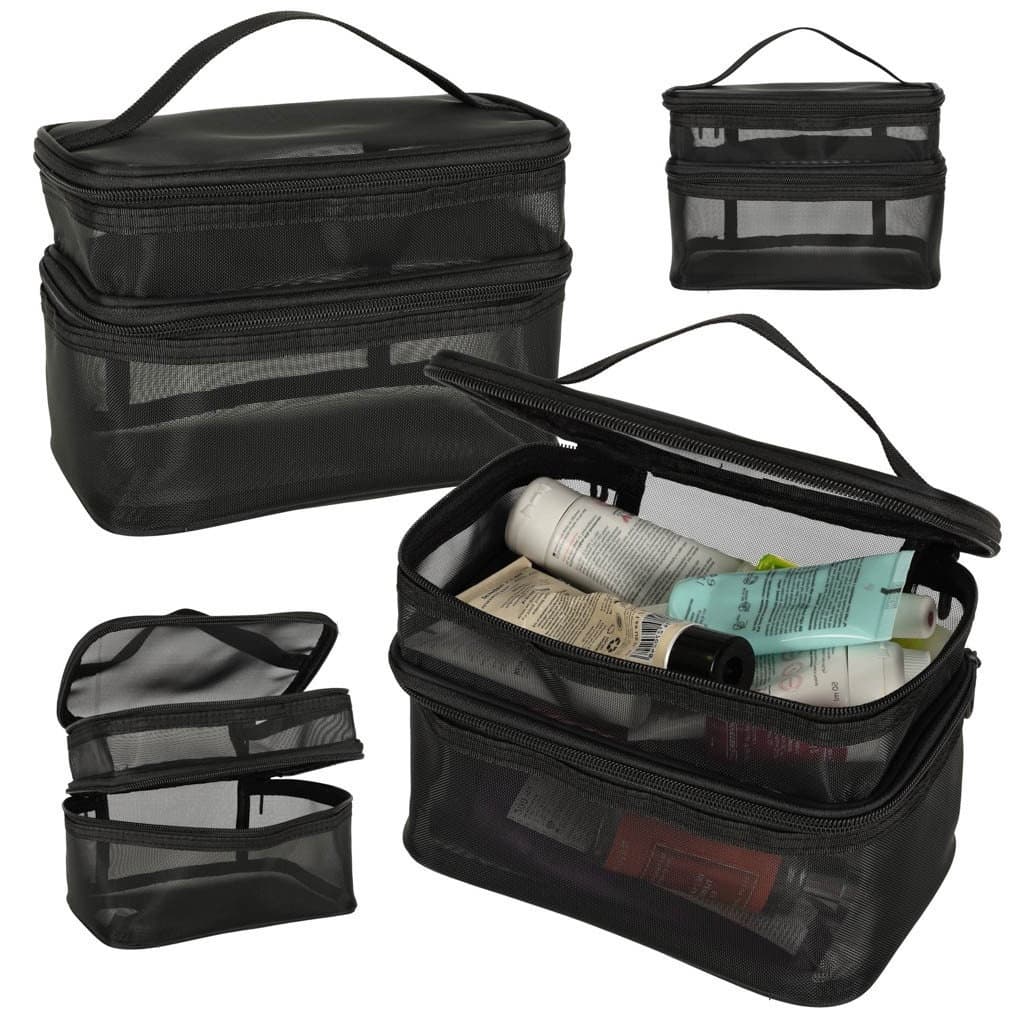 Schwarze Kosmetiktasche aus Mesh mit zwei Fächern