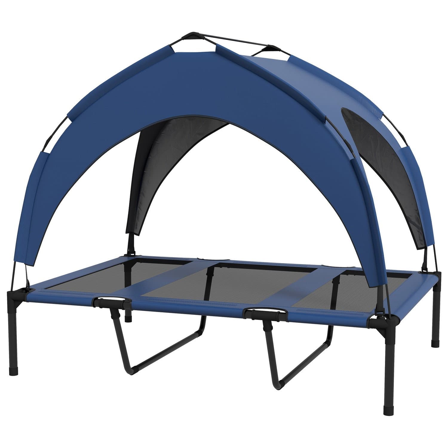 Erhöhtes Outdoor-Hundebett mit Kapuze, dunkelblau