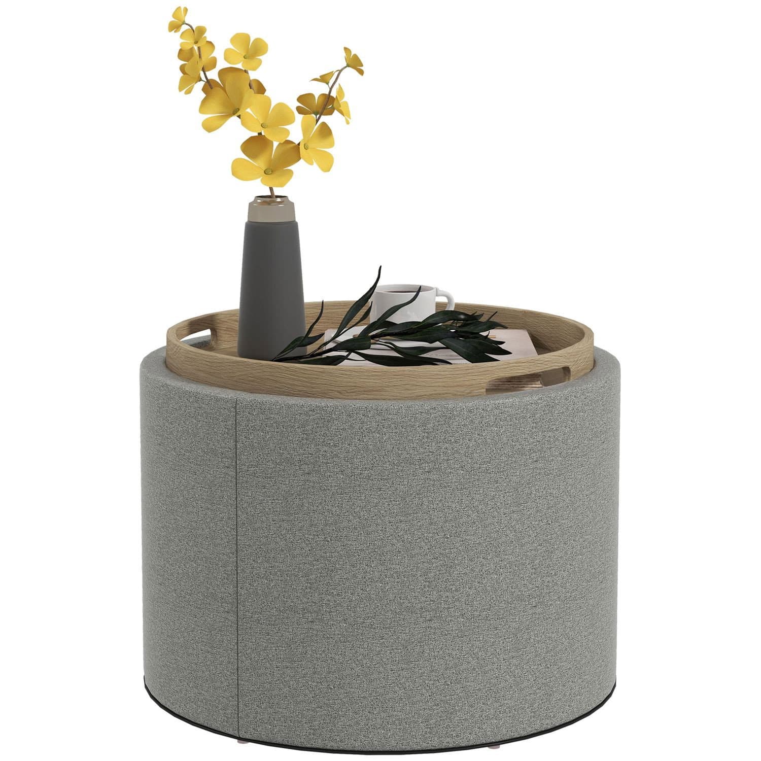 Sgabello ottomano rotondo grigio con contenitore
