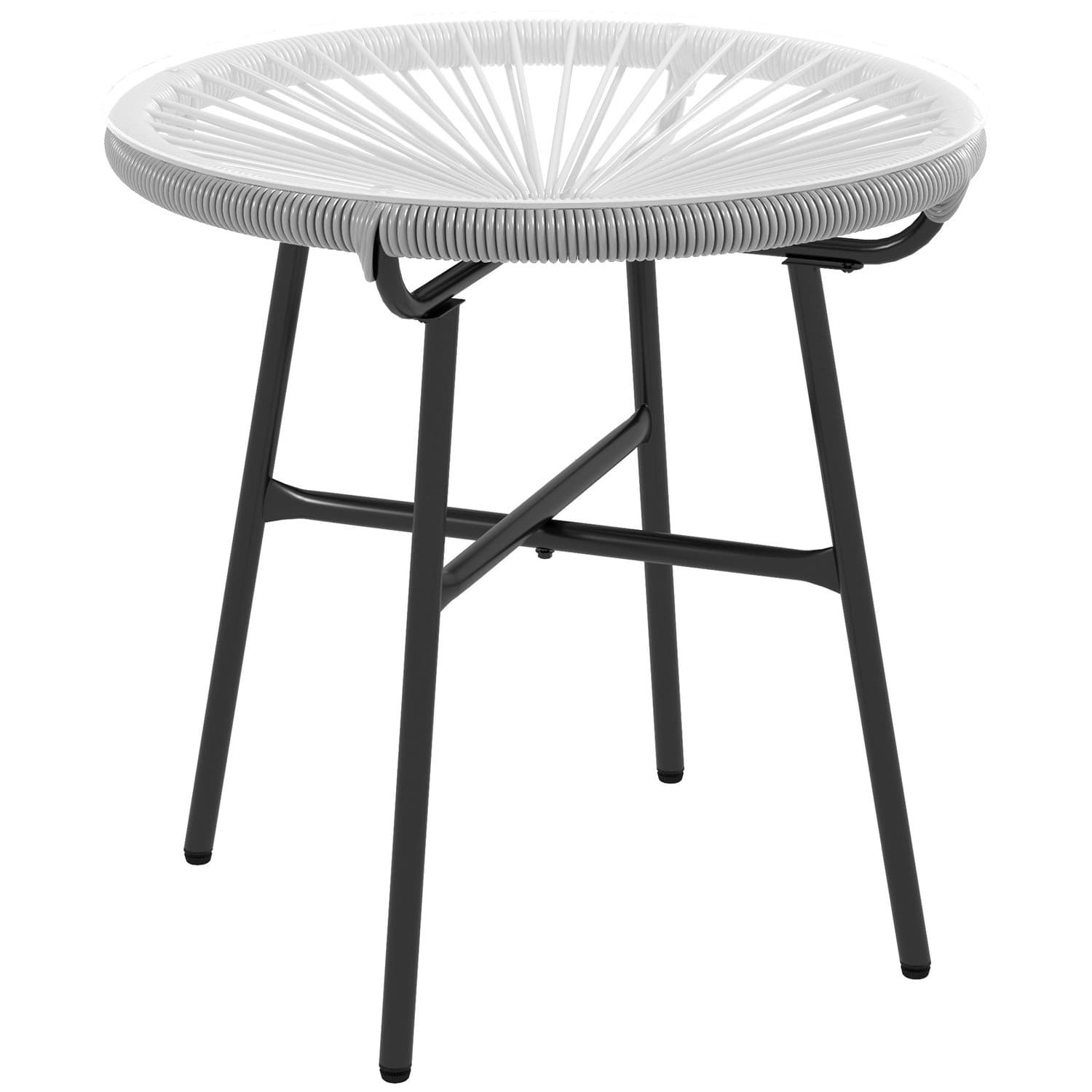 Runder Rattantisch mit Glas, Schwarz/Grau, 50 cm