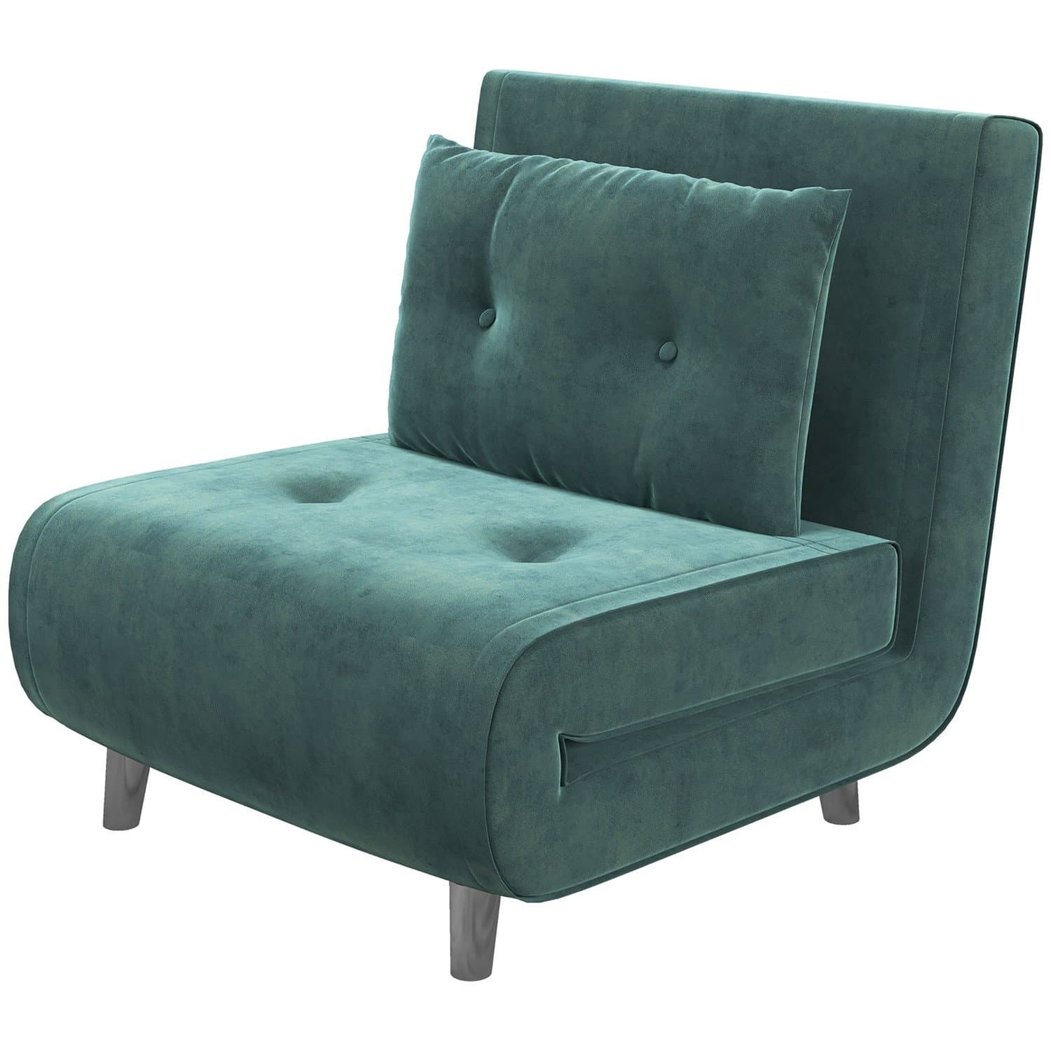 Dunkelgrünes Sofa mit Bettfunktion und Kissen