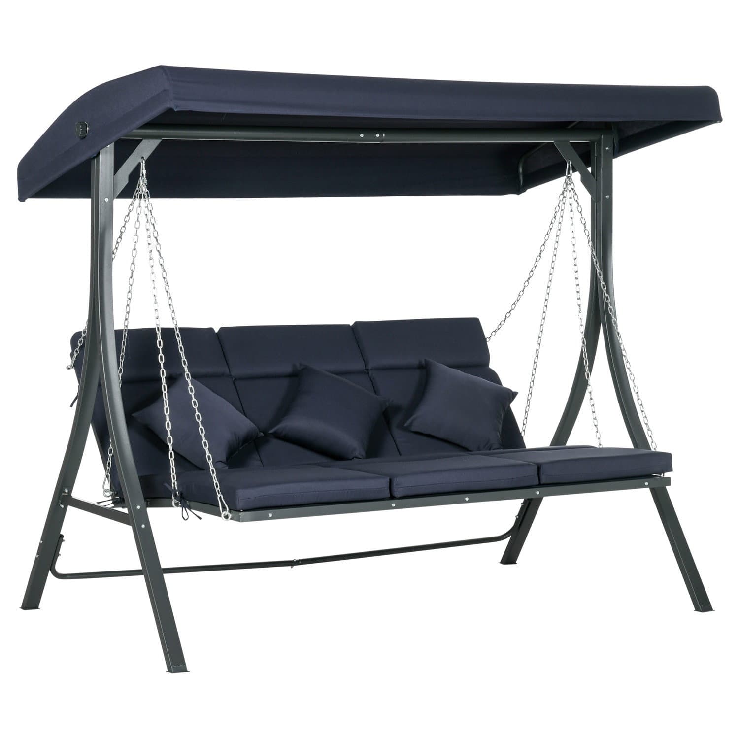 Dunkelblaue 3-Sitzer-Schaukelbank mit Schiebedach