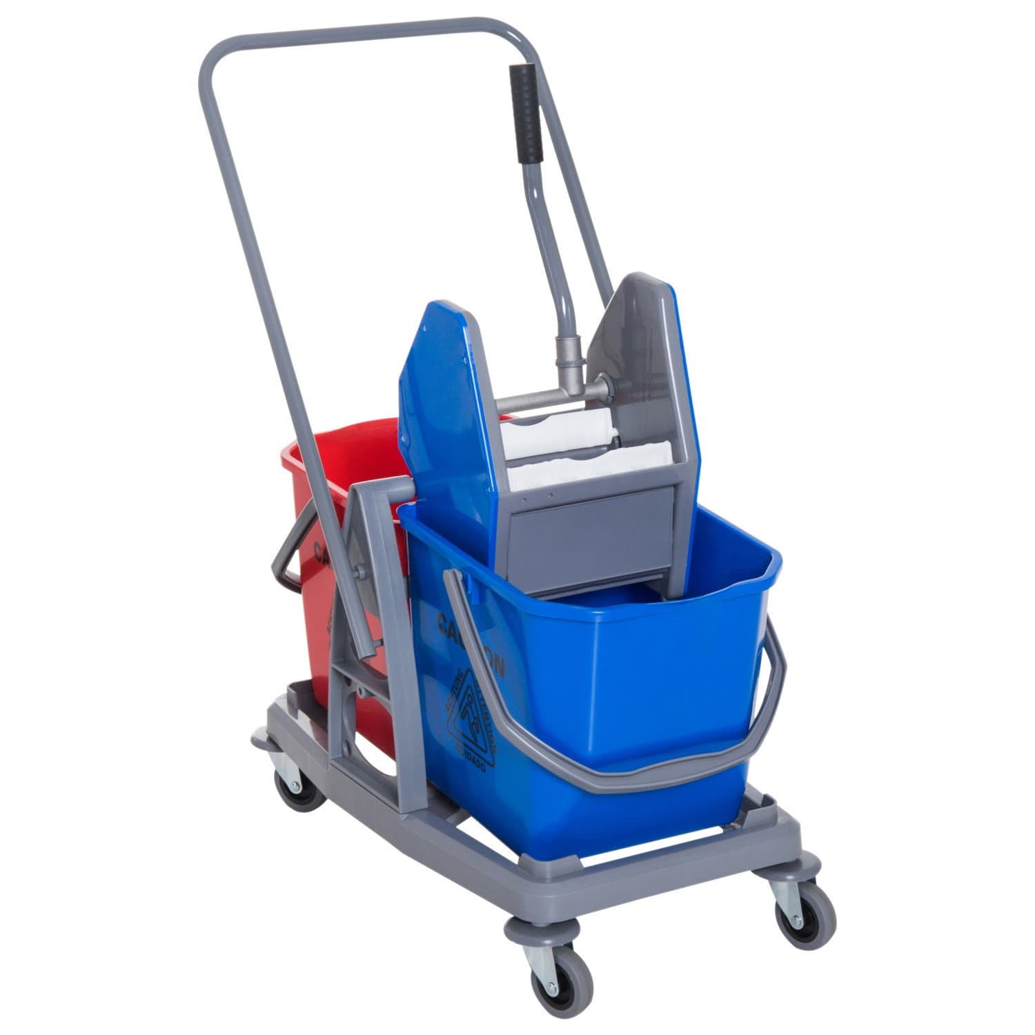 Reinigungswagen mit 2 Eimern & 4 Rädern, blau/rot