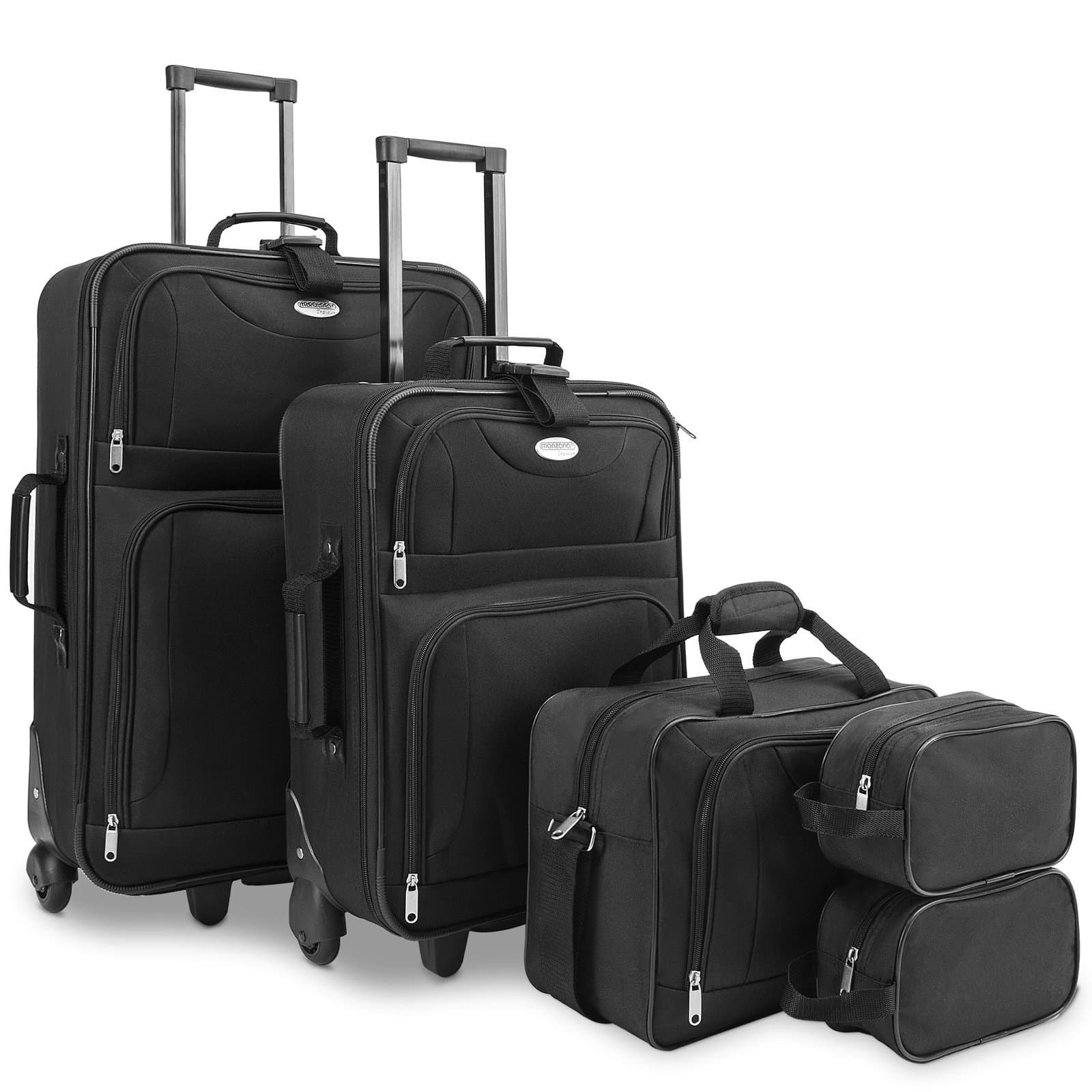 Ensemble de 5 valises souples – Noires, de 60 L à 3 L