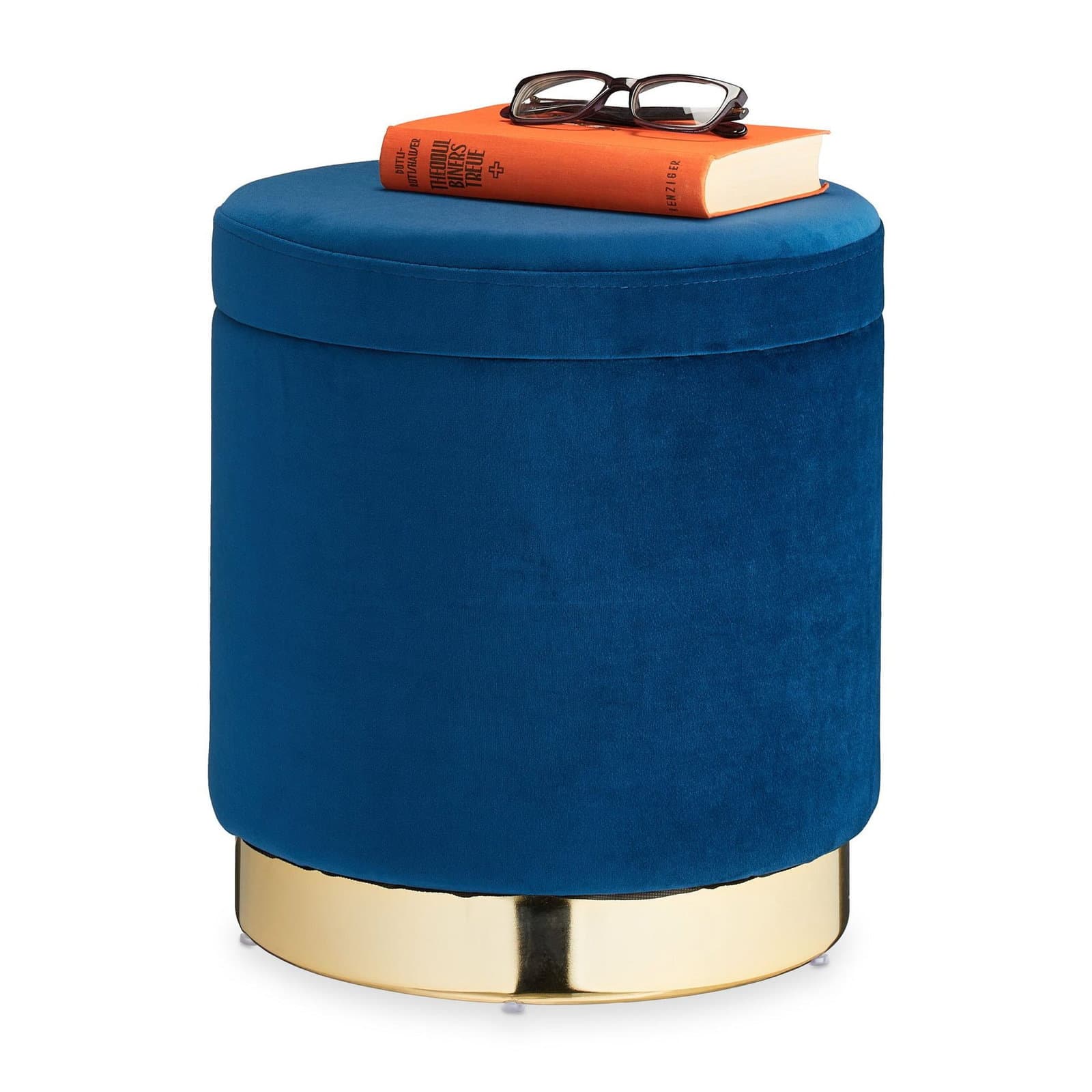 Sgabello in velluto con contenitore Blu