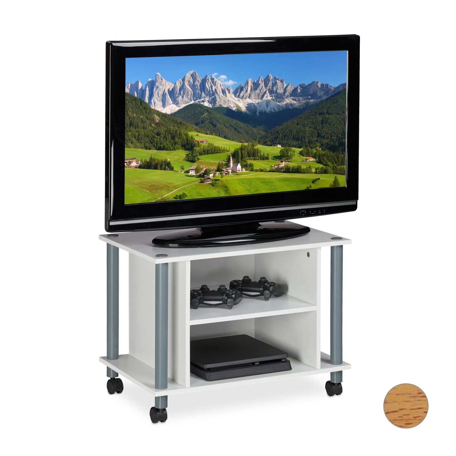 Fernsehtisch mit Rollen und 2 Fächern