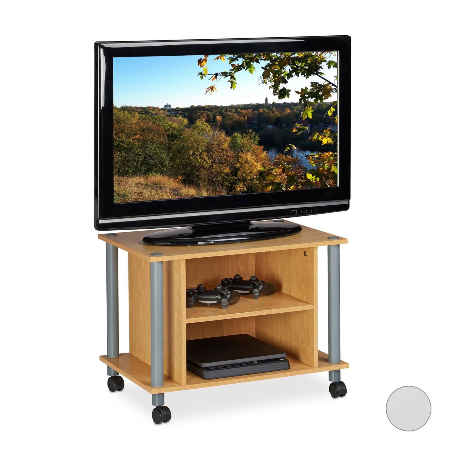 Table TV à roulettes et 2 compartiments