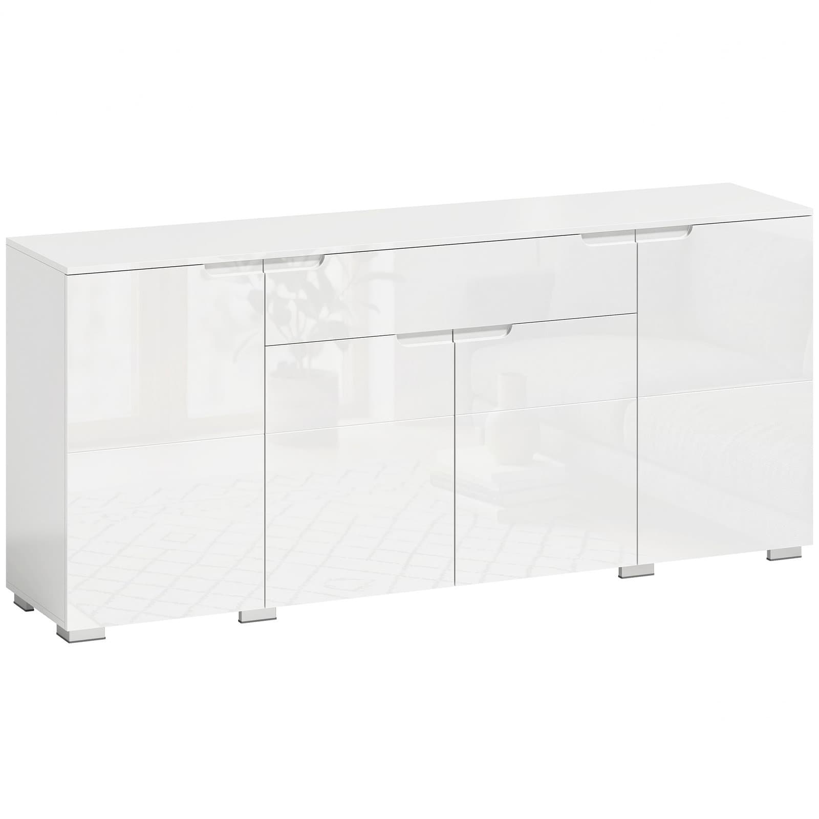 Credenza lucida – 4 ante, ripiani regolabili, bianca