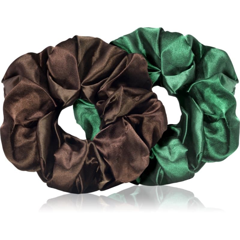 BrushArt Hair Large satin scrunchie set Haargummis Brown & Green
