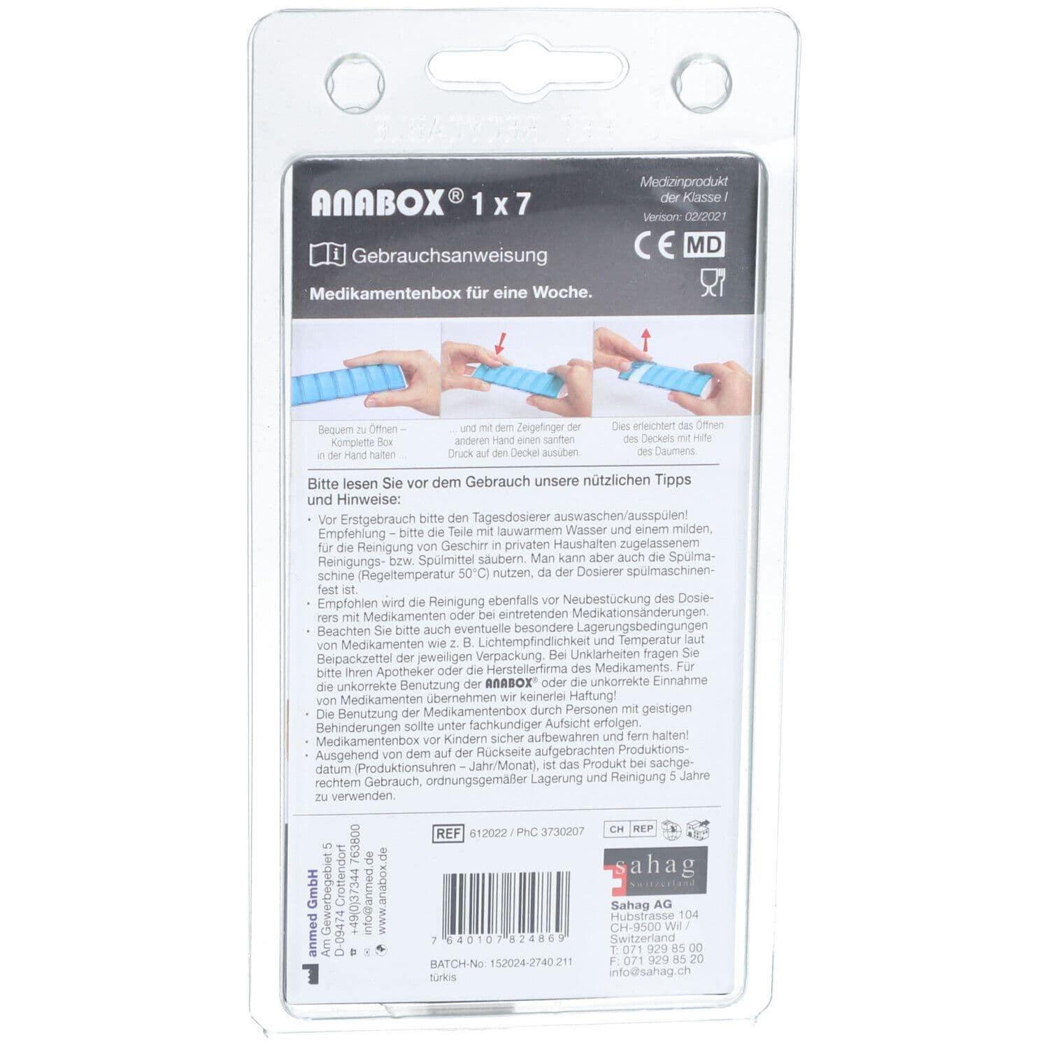 Anabox Distributeur de médicaments 1x7 Turquoise view 2
