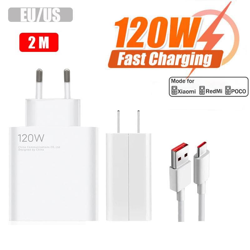 120W Superschnelles USB-Ladegerät für Xiaomi Mi Civi 11t 12t 13 Pro Redmi Note 12 Pro A1 A2 Poco X5 F4 GT Typ C Ladekabel weiß