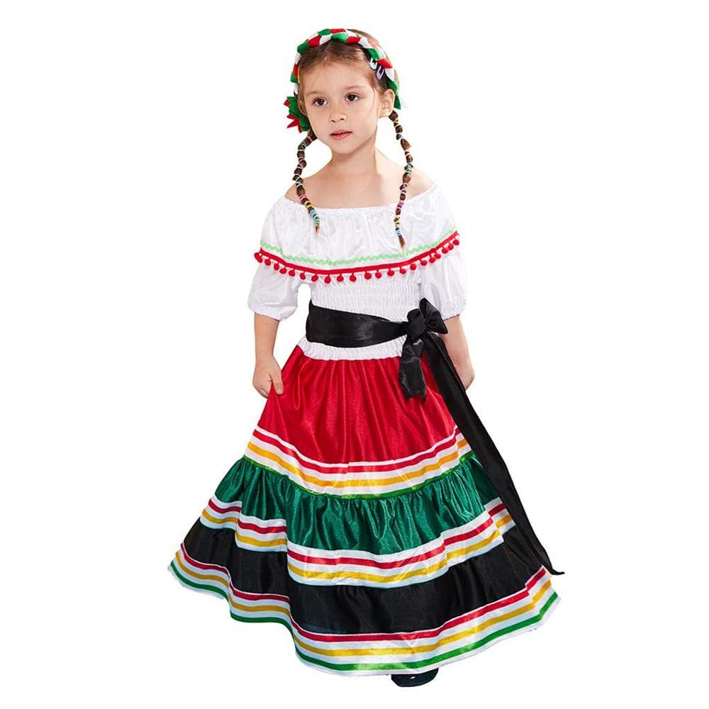 Mexikanisches Senorita-Kostüm für Mädchen, spanisches Kleid, Cosplay, Halloween-Party-Outfit cm