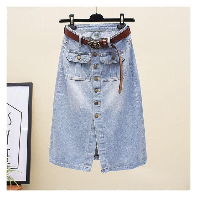 Frauen Rock Hohe Taille Breites Bein Schlank Sommer Split Paket Hüfte Denim Sexy Rock cm dunkelblaue