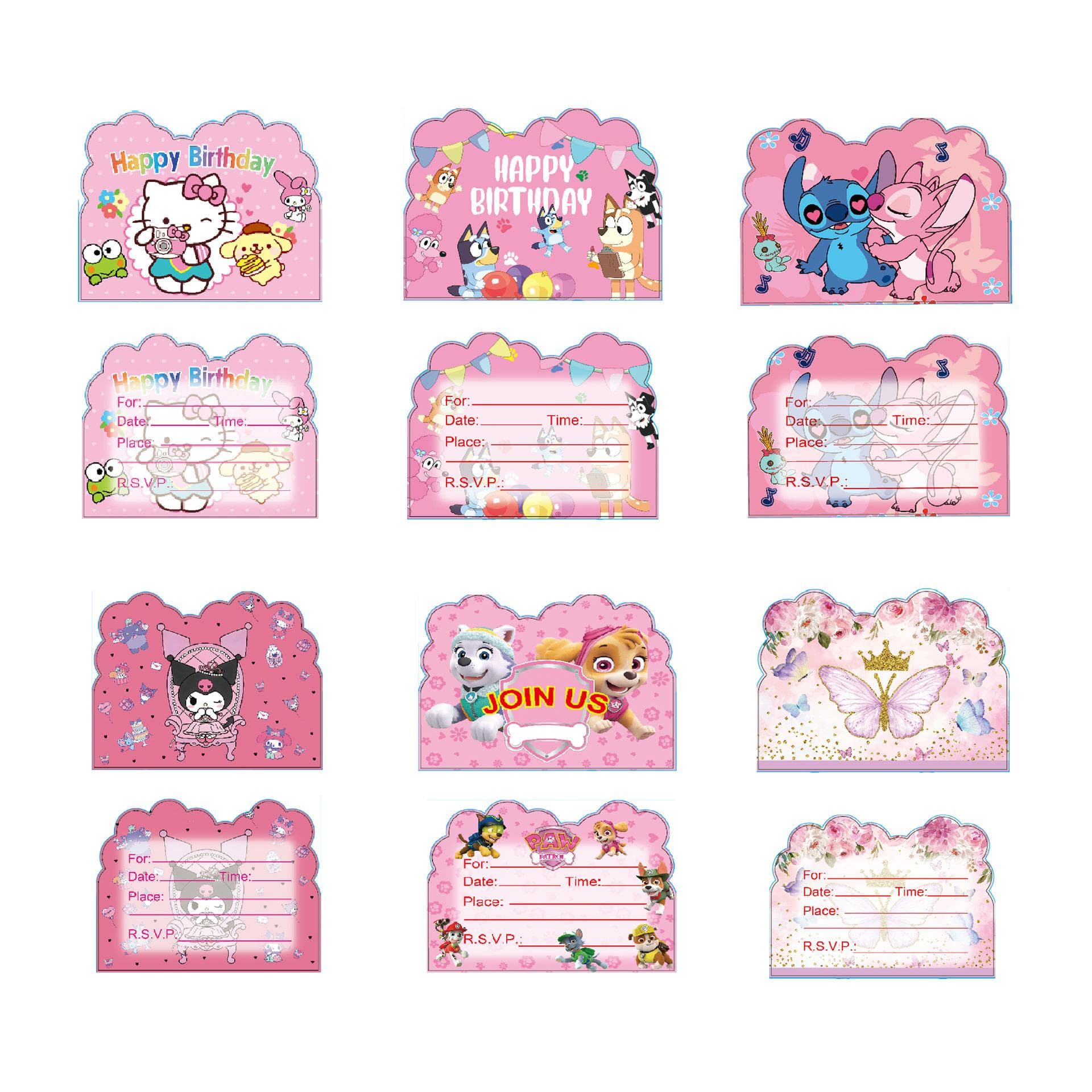 Cartes d'invitation Spot Fournitures de fête d'anniversaire Cartes d'invitation jetables Décorations de fête d'anniversaire pour garçons et filles