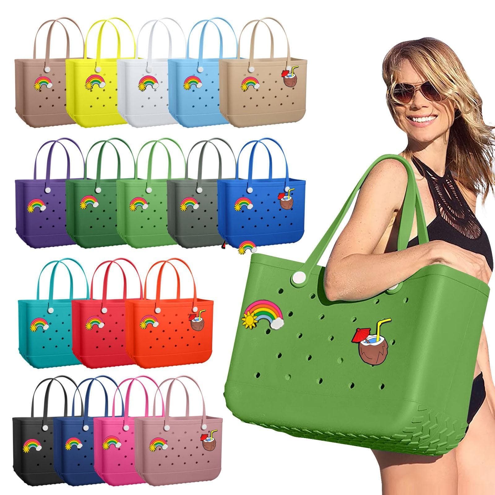 Sac de voyage étanche et résistant à l'usure, sac de plage avec autocollants bleu clair