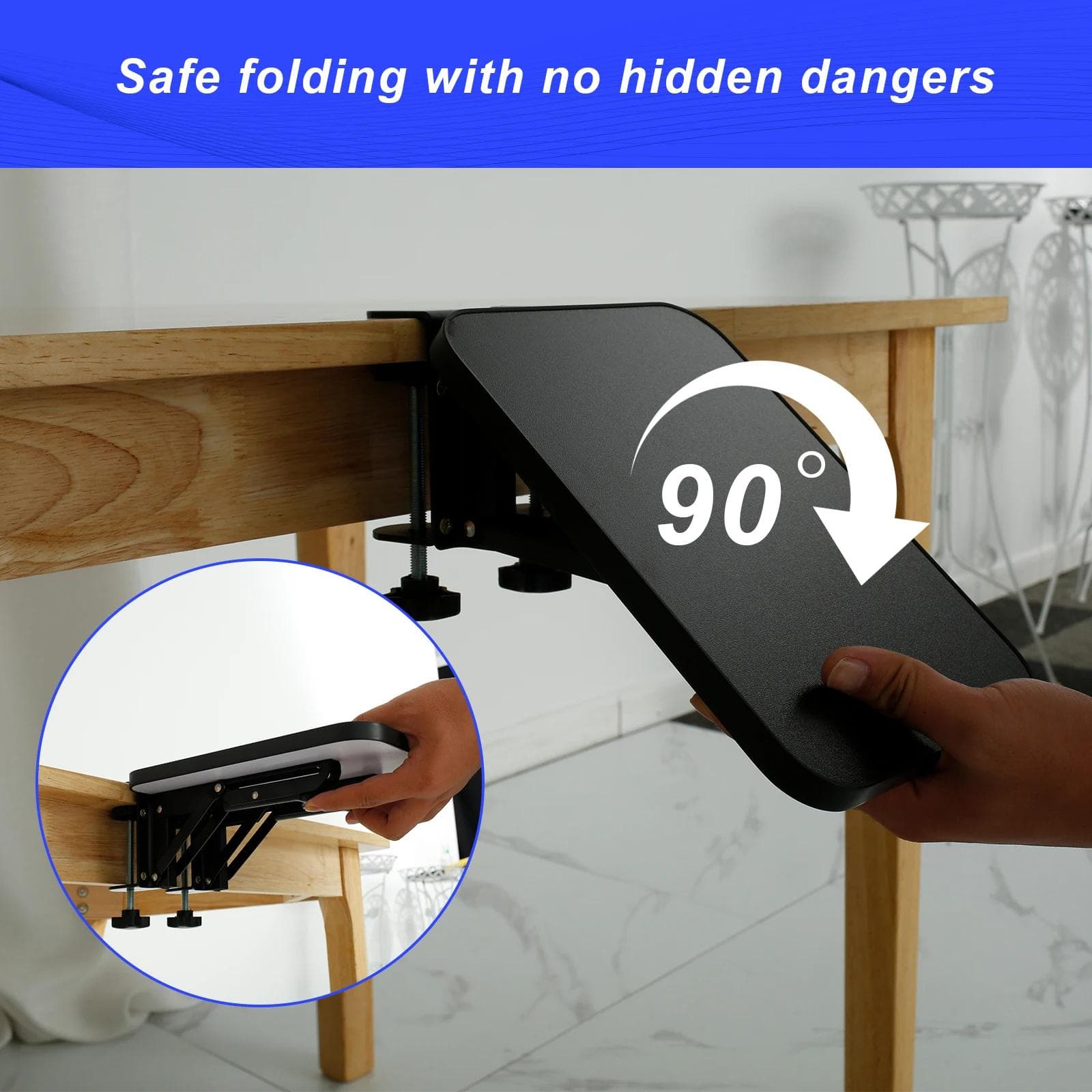Support Extenseur de Bureau Réglable Plateau pour Clavier d'Ordinateur Bras Pliable Monté sur Table Étagère Repose-Poignet pour Bureau Maison et