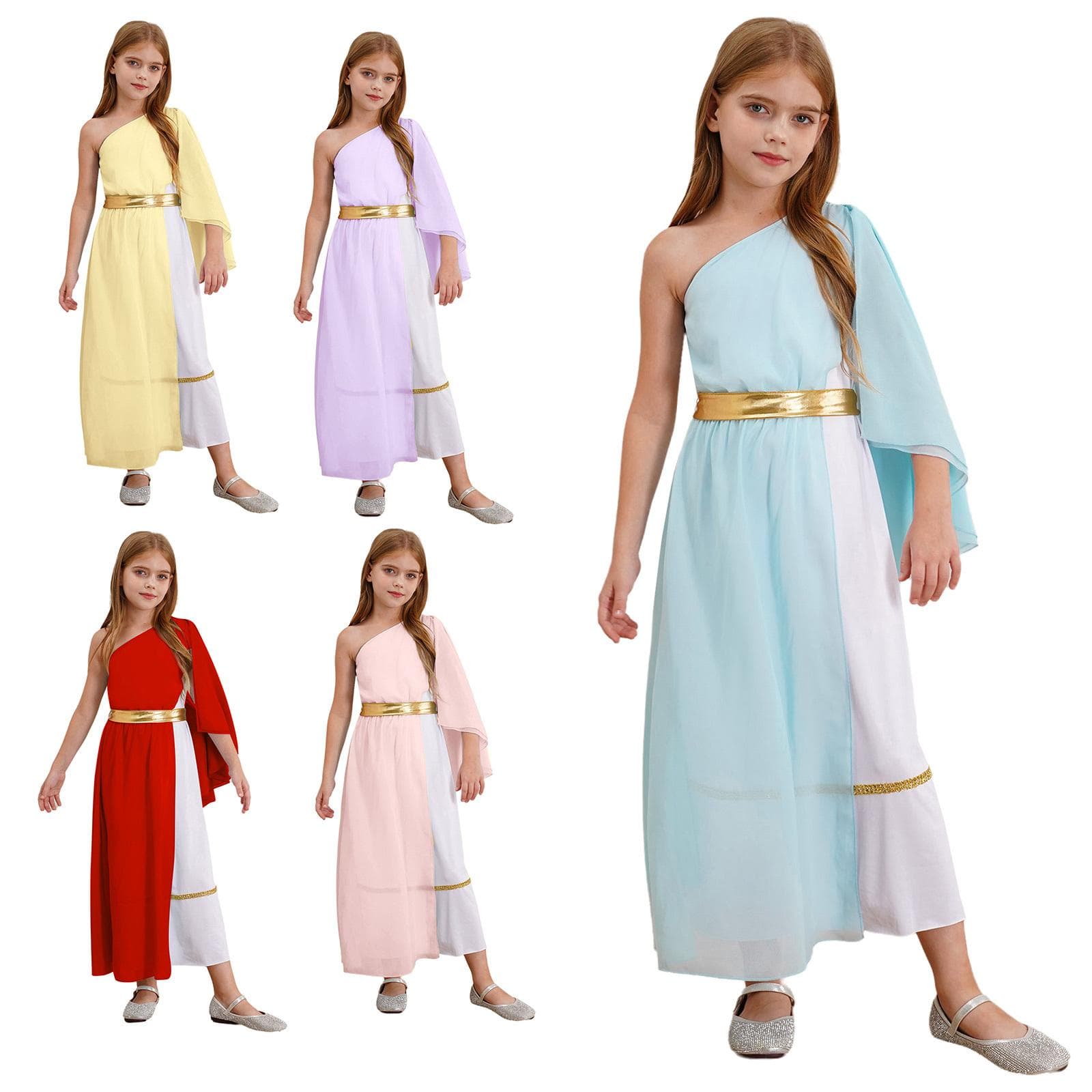 Mädchen Halloween Cosplay Party Antikes Griechisches Rom Ägypten Toga Kostüm Lyrisches Tanzkleid Kirchenchor Tanzbekleidung Fließendes Kleid mit