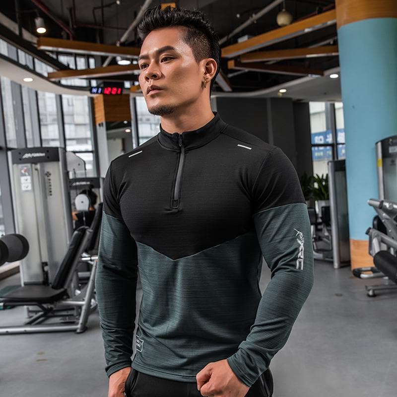 Männer Halb Zipper High Neck Sport Langarm Kompression Quick Dry T-shirt Fitness Lauf Shirts Workout Tops cm schwarz