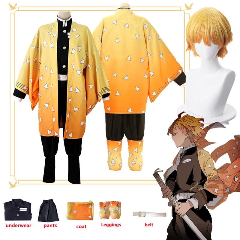 Anime Dämon Slayer Kimetsu Keine Yaiba Agatsuma Zenitsu Cosplay Kostüm Frauen Kimono Uniform Halloween Weihnachten Party Kleidung cm