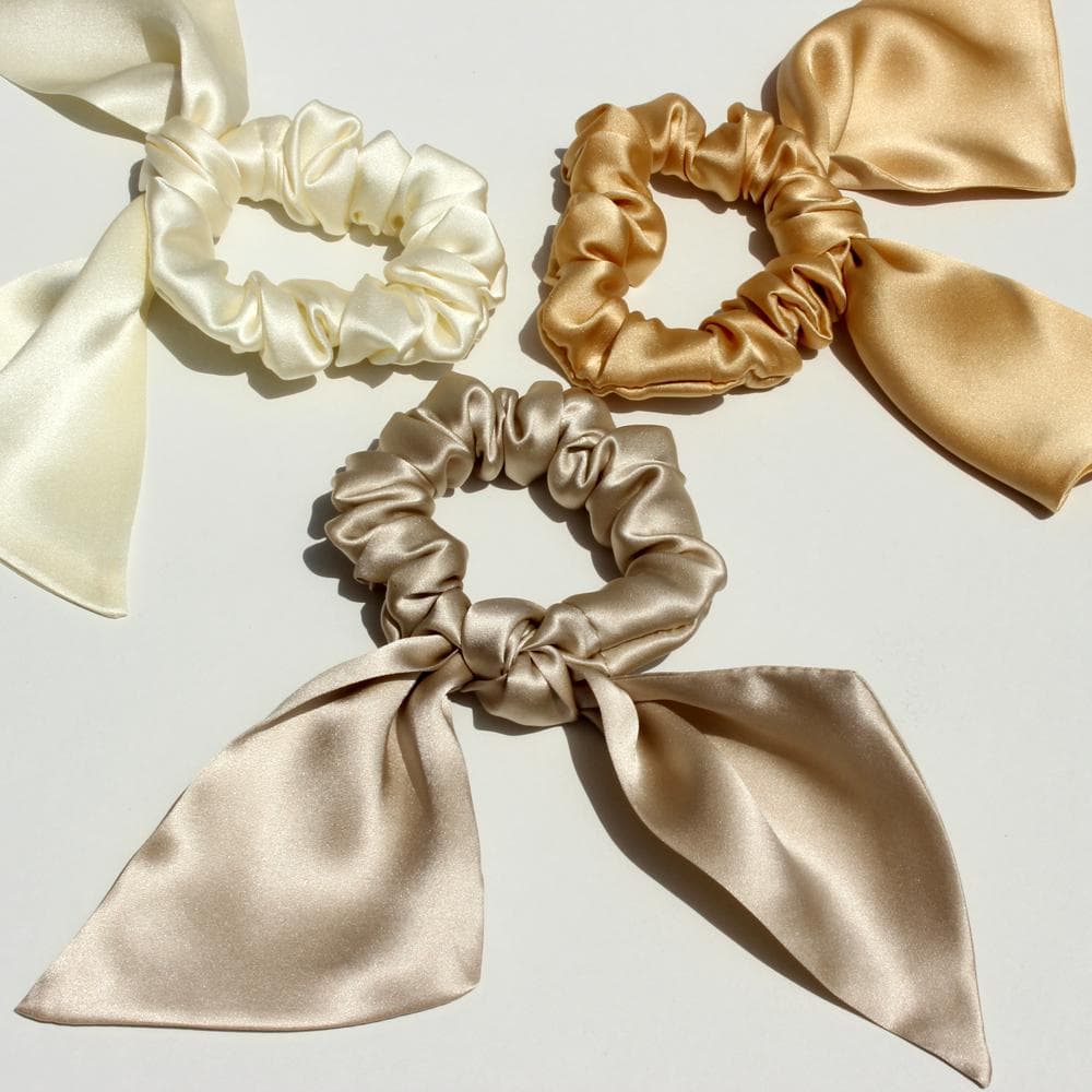 100% Reine Seide Hasenohren Scrunchies Schleife Schleifenknoten Verknotetes Scrunchy Haargummis Elastische Bänder Pferdeschwanzhalter für Frauen,