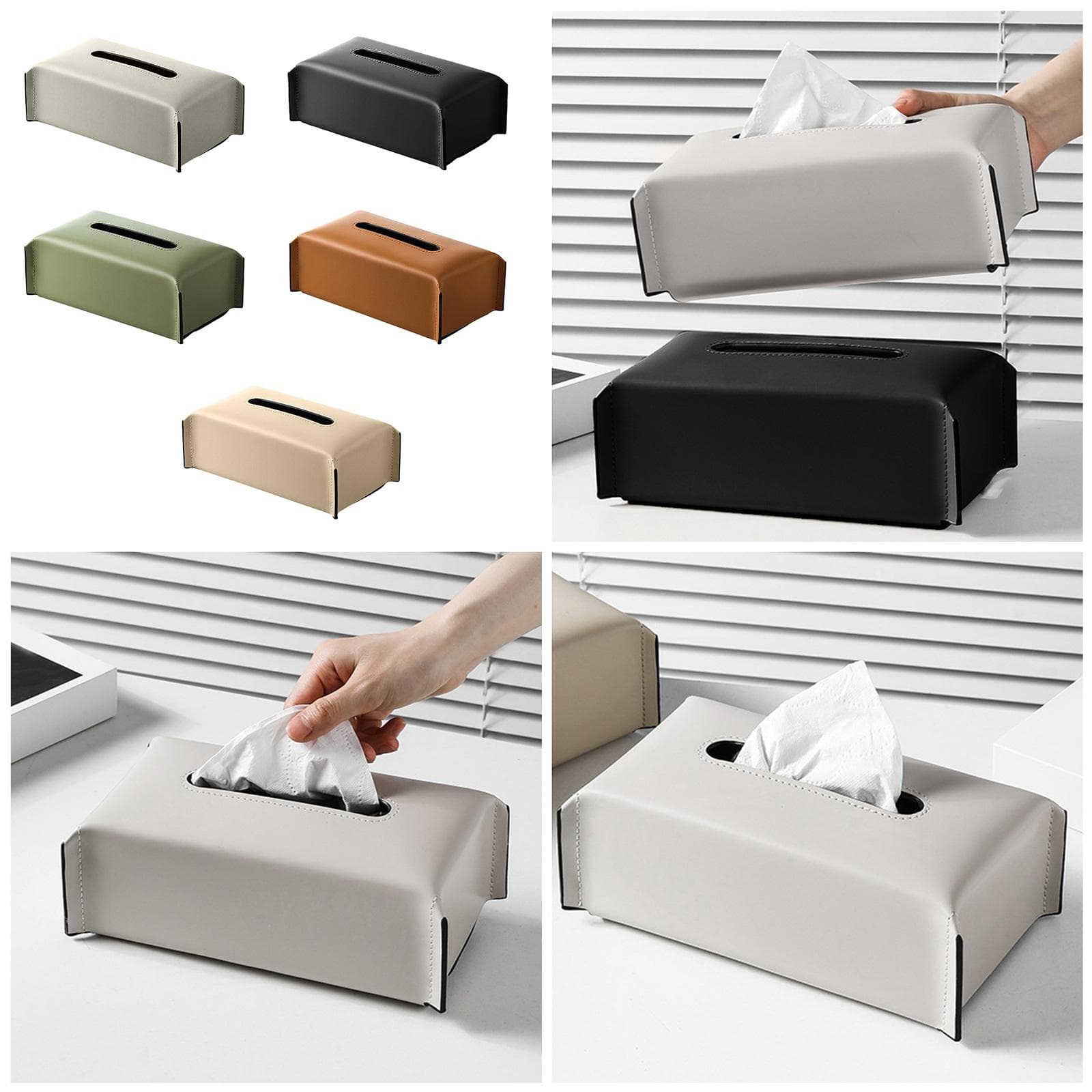 Boîte à mouchoirs rectangulaire en cuir PU Conteneur pour serviettes en papier Élégant étui de rangement pour mouchoirs Distributeur de