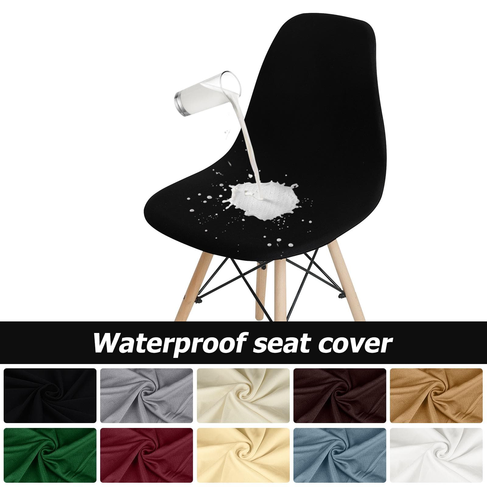 Housse de chaise imperméable à l'eau, housse de chaise à dossier court élastique, housse de siège de chaise de couleur unie extensible pour