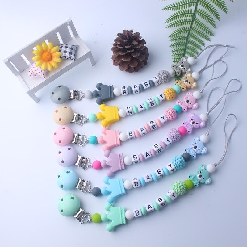 1 Pcs Personalisierte Name Baby Schnuller Clips Koala Schnuller Kette Halter für Baby Zahnen Schnuller Kauen Spielzeug Dummy Clips LM violett