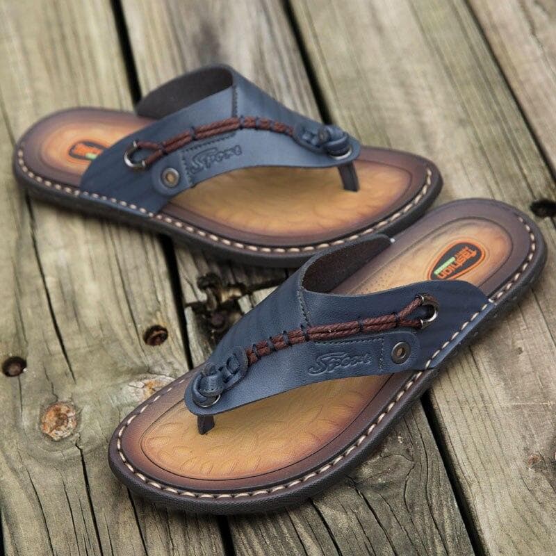 WEH handgemachte Lederpantoffeln Sommermode Herren Flip-Flops Outdoor-Hausschuhe Atmungsaktiv Bequem Herren Flip-Flops Große Größe 47 cm schwarz