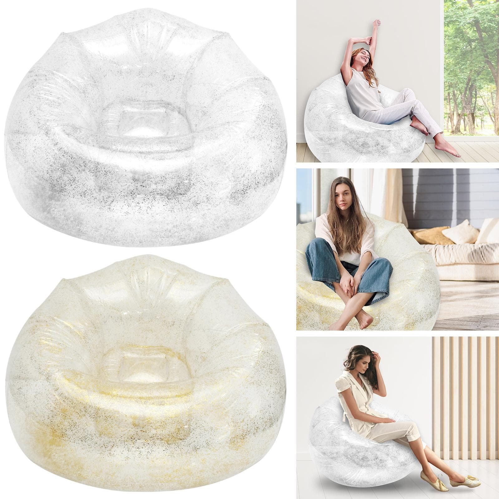 Transparent aufblasbares Lazy BeanBag Sofa wasserdicht PVC faltbar aufblasbarer Loungesessel ohne Füllstoff tragbarer Luftsofa-Sessel