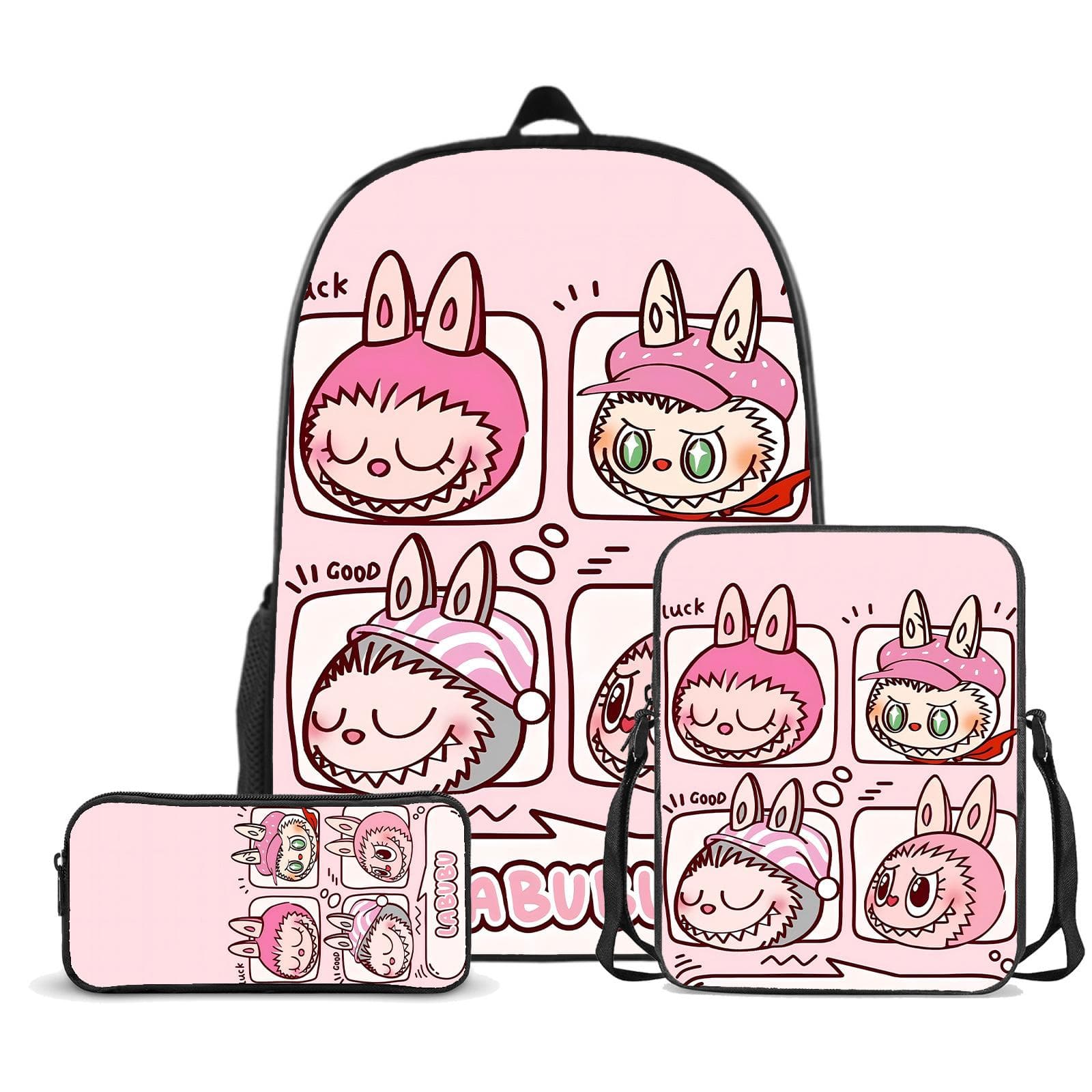 Schultasche Labubu Dreiteilig Großvolumig Grund- und Sekundarschüler Schultasche Herren- und Damen-Cartoon-Rucksack CLE