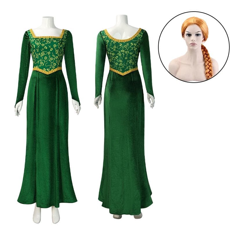 Film Shrek Cosplay Kostüm Prinzessin Fiona Grünes Kleid Perücke Karneval Fantasy Party Anzug Rollenspiel Halloween Kostüme für Frauen cm